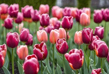 Fototapeta premium A view of some Tulips in a Garden