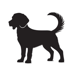 isolated black silhouette of a dog collection, Set of dog silhouette vector. Dogs and puppies in different breed, corgi, golden retriever, poses, sitting, standing, jump