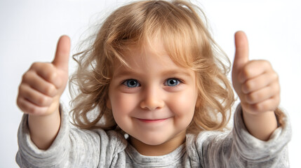 A toddler giving a thumbs up isolated on transparent