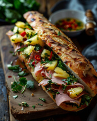 Rustic pineapple and ham subway sandwich gastronomy photo