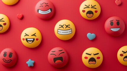 Obraz premium Smileys with different emotions on a red background