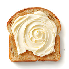 Fototapeta premium Bread slice with cream cheese or butter top view isolated on white background 