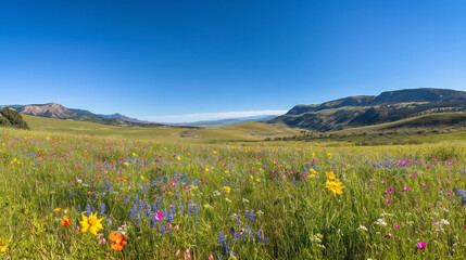 Obraz premium Wildflower meadow under clear blue sky