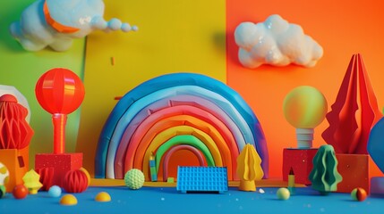 Create a stop-motion animation film showcasing the transformation of everyday objects into vibrant...