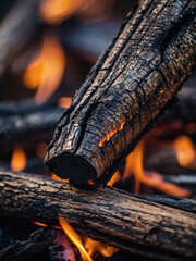 Smoldering Remnants, Burnt Wood Texture with Gleaming Embers