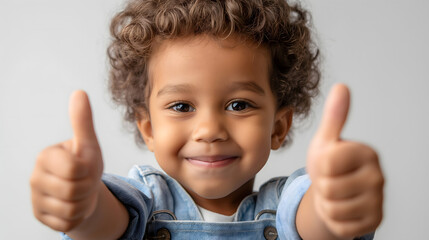 A toddler giving a thumbs up isolated on transparent