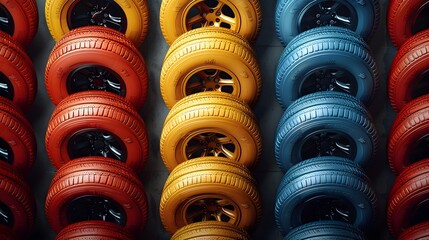 Vibrant Complementary Color Scheme Wheels in SpeedThemed Top View Flat Design Animation