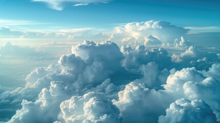 Fototapeta premium An aerial snapshot showcasing expansive white clouds captured from the vantage point of an airplane s wing