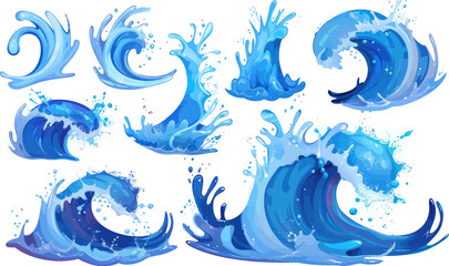 Naklejka premium Vector Set of Dynamic Water Wave Splashes Isolated on Background