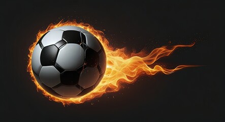 Fototapeta premium Realistic football ball with a fire trail & black background 