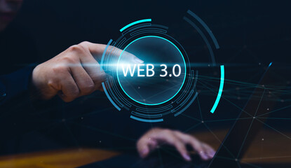 Futuristic Business Person using Web 3.0 Digital Internet Global Communication Networking.