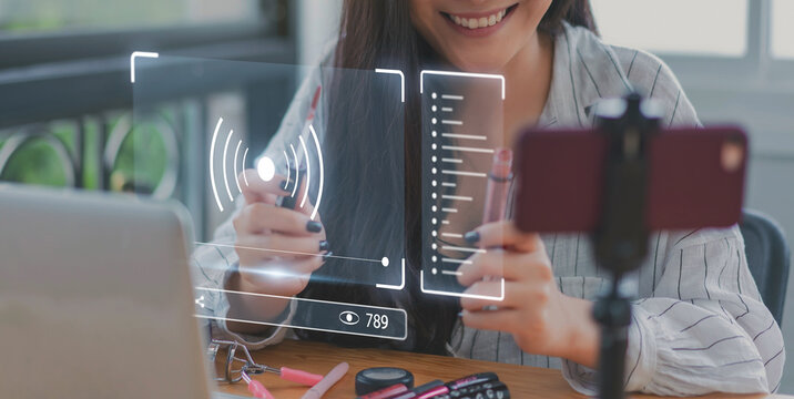 Live Streaming occupation concept, using laptop computer and mobile phone live streaming broadcasting  job and creativeness content online digital internet.