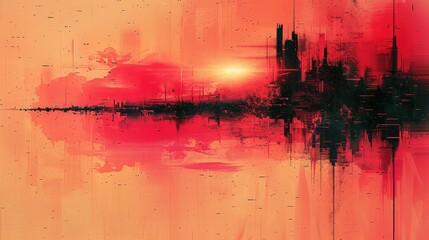 A digital painting of a red city. 