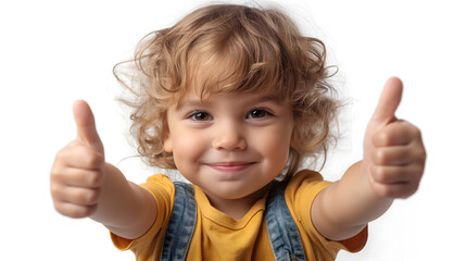 A toddler giving a thumbs up isolated on transparent