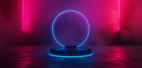 Futuristic Display Stand with Neon Light Glow Generative AI