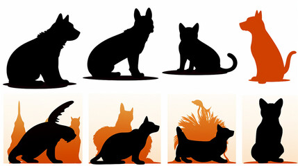 Vector Silhouettes of Various Pets: A Versatile Collection for Design Projects Featuring Cats, Dogs, Birds, and More
