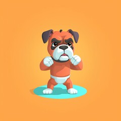 Fototapeta premium cute 3D boxer fighting flat design front view ring theme animation Complementary Color Scheme.