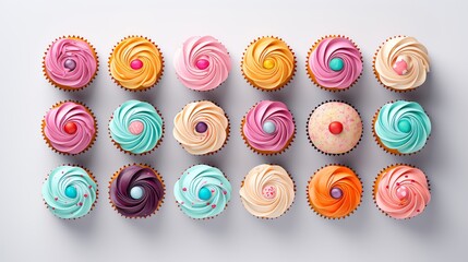 Birthday cupcakes display flat design top view celebration theme animation Triadic Color Scheme