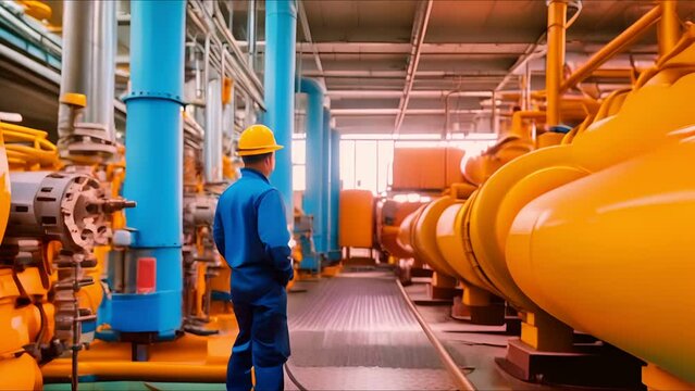 Mechanical service engineer worker at industrial with checking compressor station 