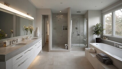  Serene Sanctuary Bathroom with Neutral Beige and Taupe Palette, Organic Elegance, and Natural Stone Accents