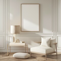 Frame mockup, modern stylish interior in minimalist style, room interior, 3D render