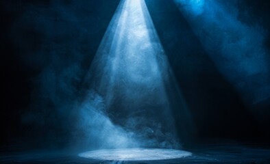 Black background with one spotlight beam shining down on the center of it 