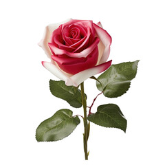 Naklejka premium Cherry Parfait rose with leaves on the stem isolated on transparent background 