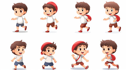 Diverse Set of Children Poses on White Background - Happy, Smiling Kids in Studio Isolated Vector Illustration