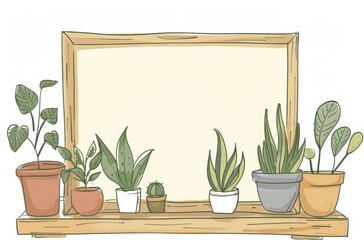 Whimsical Frame with Houseplants on White Background for Decor Inspiration Generative AI