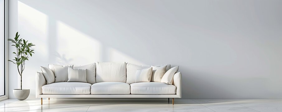 modern interior house with simple sofa and blank wall background