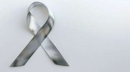 A silver ribbon standing out against a white background with a clipping path symbolizes support for Parkinson s disease and raising awareness about brain cancer tumors