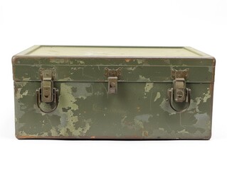 Big green military box on white background. AI generative. - obrazy, fototapety, plakaty