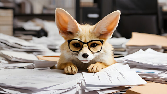 Fennec Fox is in the paperwork pile