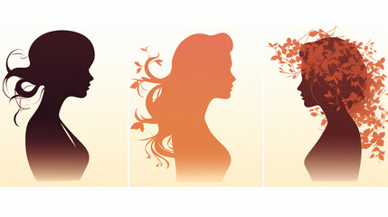 Diverse Women Silhouette Portraits: Elegant Hand-Drawn Illustrations for Invitations and Postcards Featuring Beautiful Girls with Hairstyles - Vector Art Collection