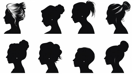 Diverse Women Silhouette Portraits: Elegant Hand-Drawn Illustrations for Invitations and Postcards Featuring Beautiful Girls with Hairstyles - Vector Art Collection