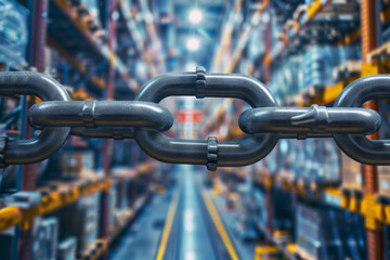 Naklejka premium A chain in a warehouse with a blurred background