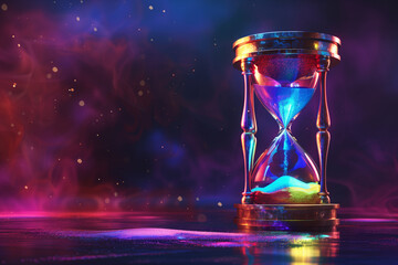 Abstract Time, Colorful Glowing Hourglass in Moody Setting