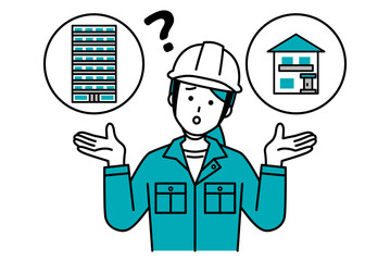戸建てかマンションの選択肢を迷っている作業員の女性