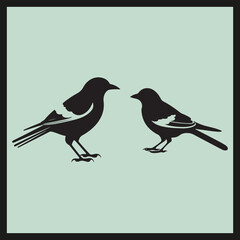 Obraz premium Magpie black silhouette set vector