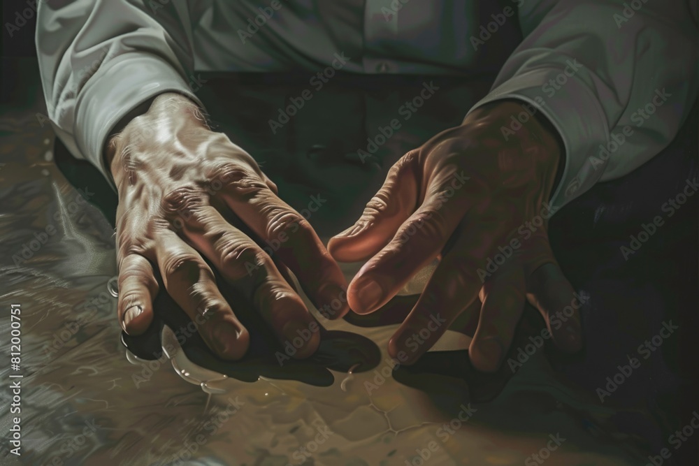 Aufkleber close up of hands on a table, suitable for various concepts