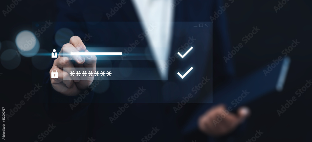 Aufkleber digital internet security and verification of business person to verify system access password secur