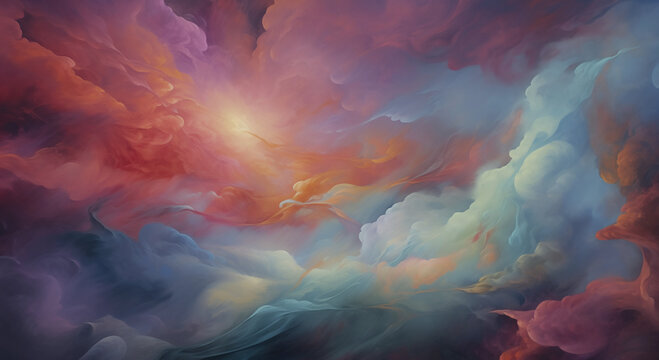 glowing ambient and colorful cloudscape with a singular point of light