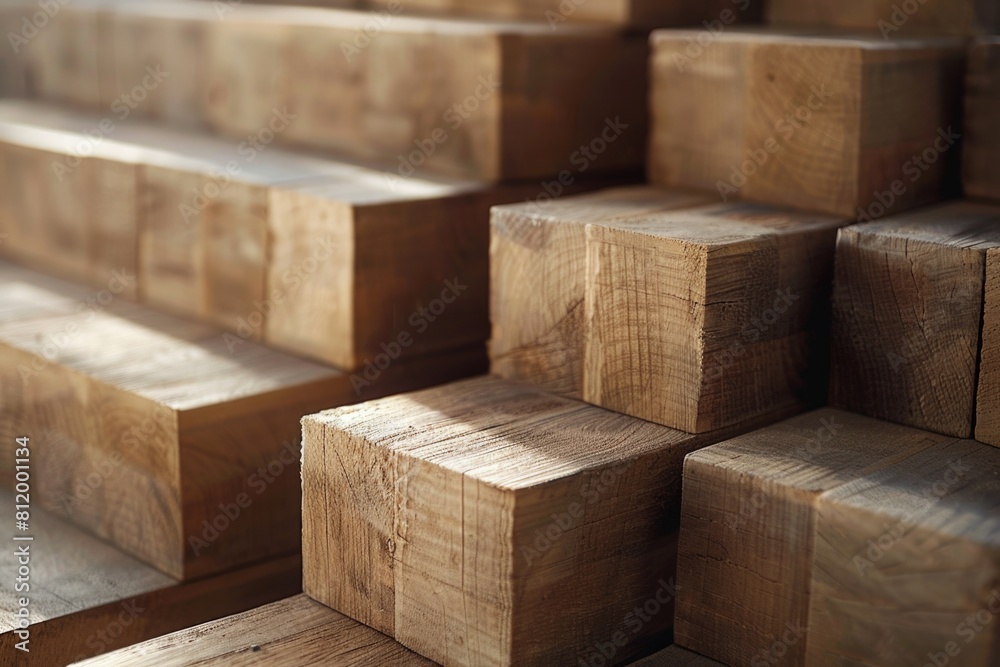 Poster a pile of wooden blocks stacked on top of each other. ideal for educational and construction concept