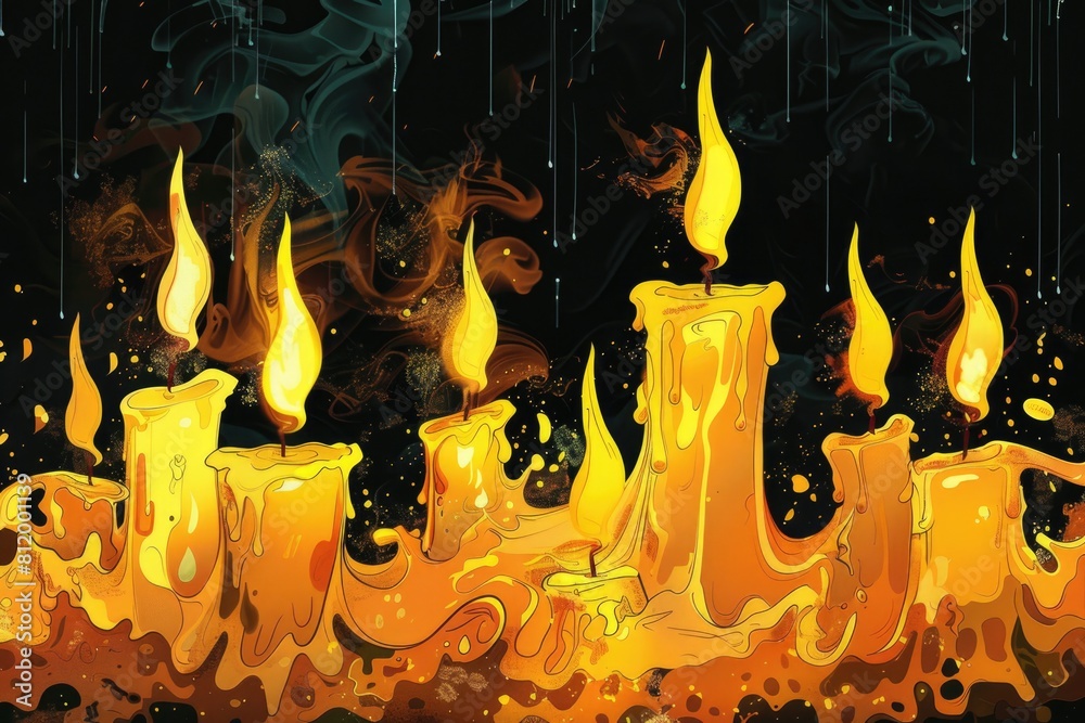 Poster group of burning candles on a table, suitable for various occasions