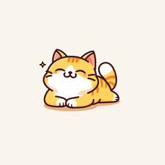 Adorable yellow tabby cat lying on the floor