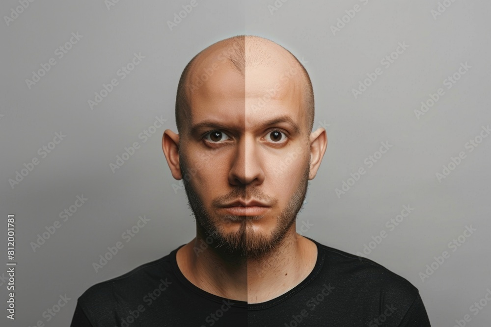 Poster A man with a shaved head and a beard. Suitable for various projects