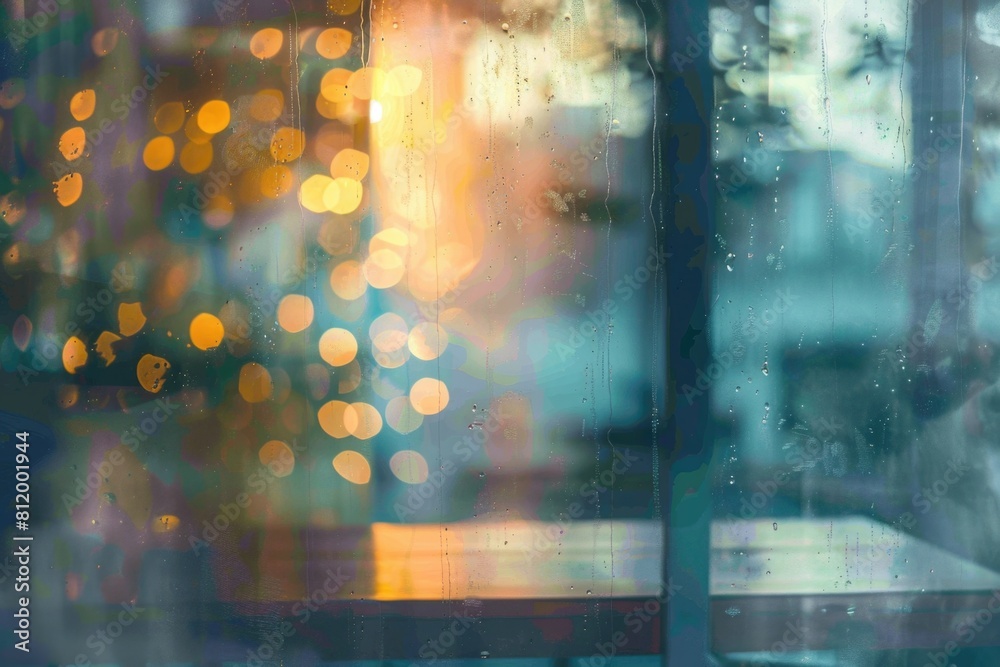 Poster Blurry image of a table and window. Suitable for interior design concepts