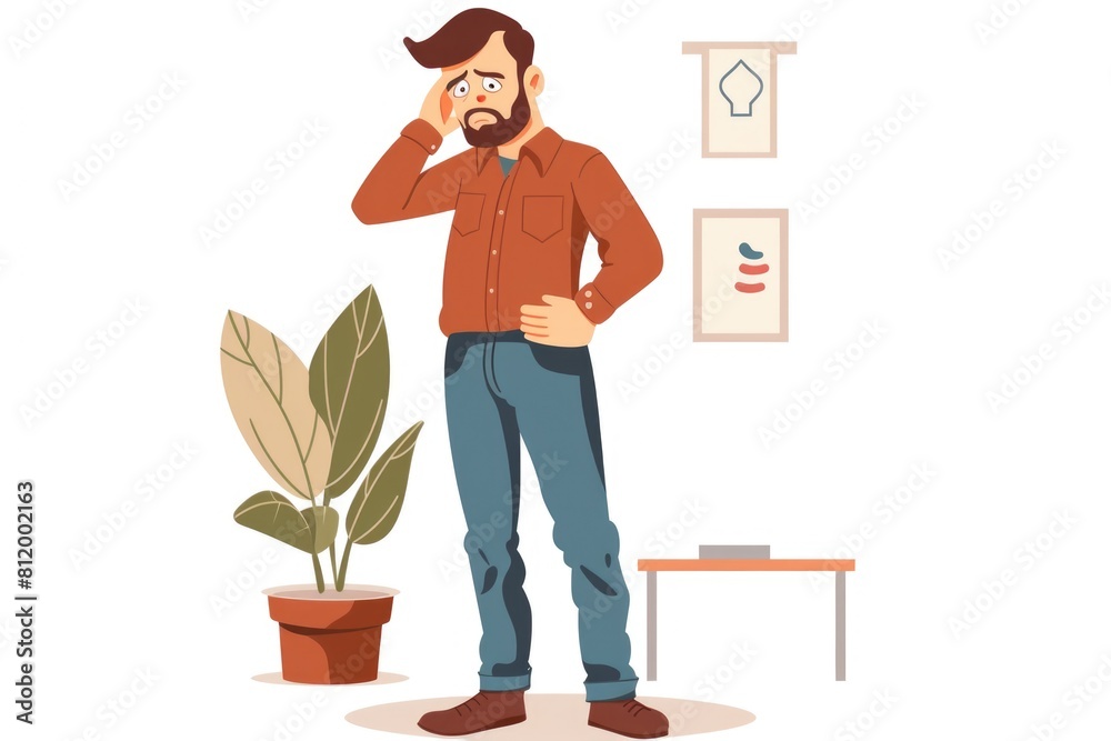 Poster a man standing in a room talking on a cell phone. suitable for business and communication concepts