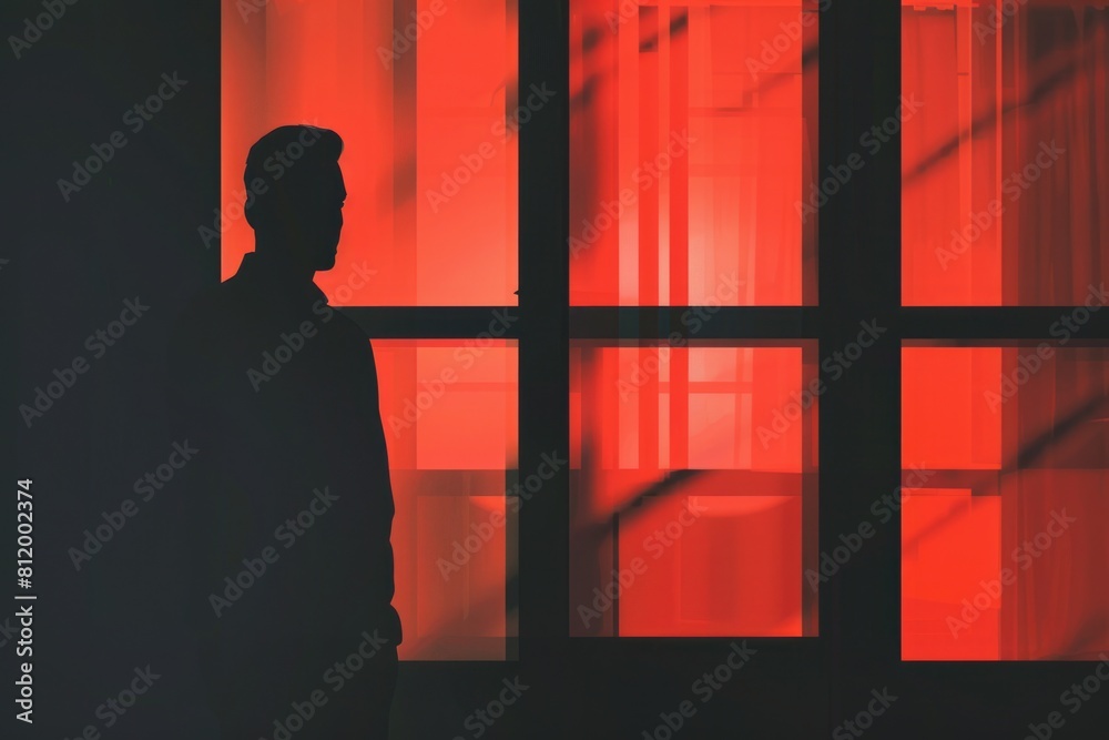 Poster Silhouette of a man standing in front of a window. Suitable for various concepts
