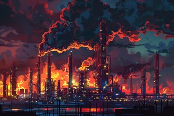 Industrial factory emitting thick smoke, suitable for environmental and pollution concepts